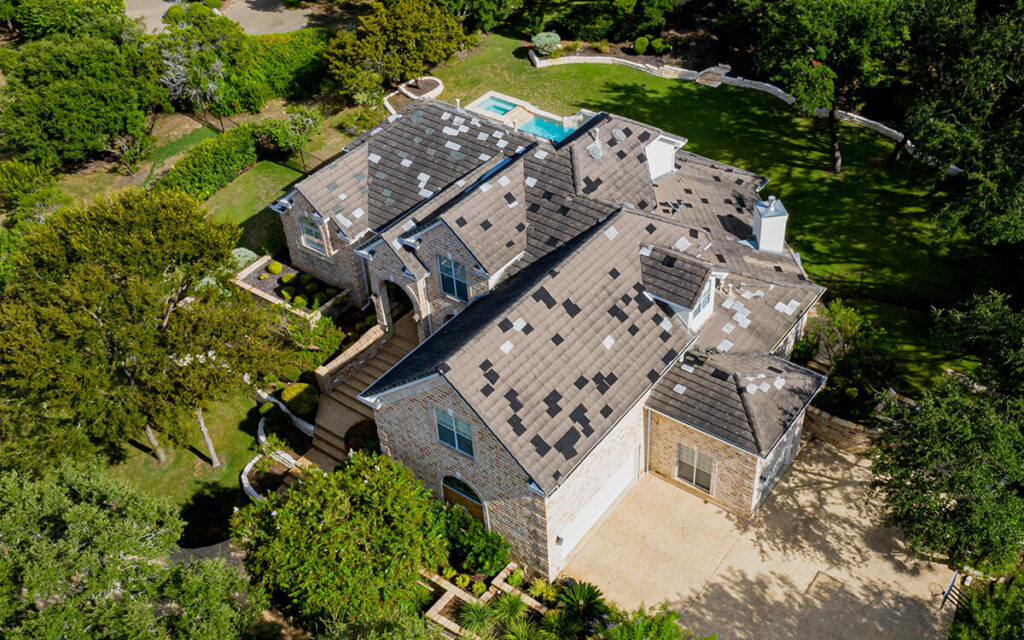 Hail damage on an asphalt shingle roof