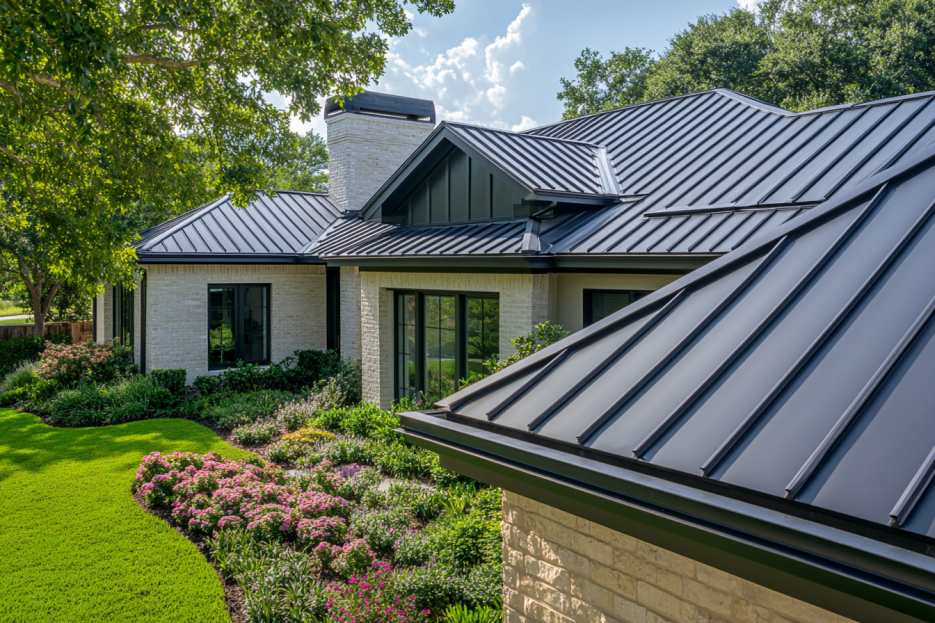 Standing seam metal roof panels on a home